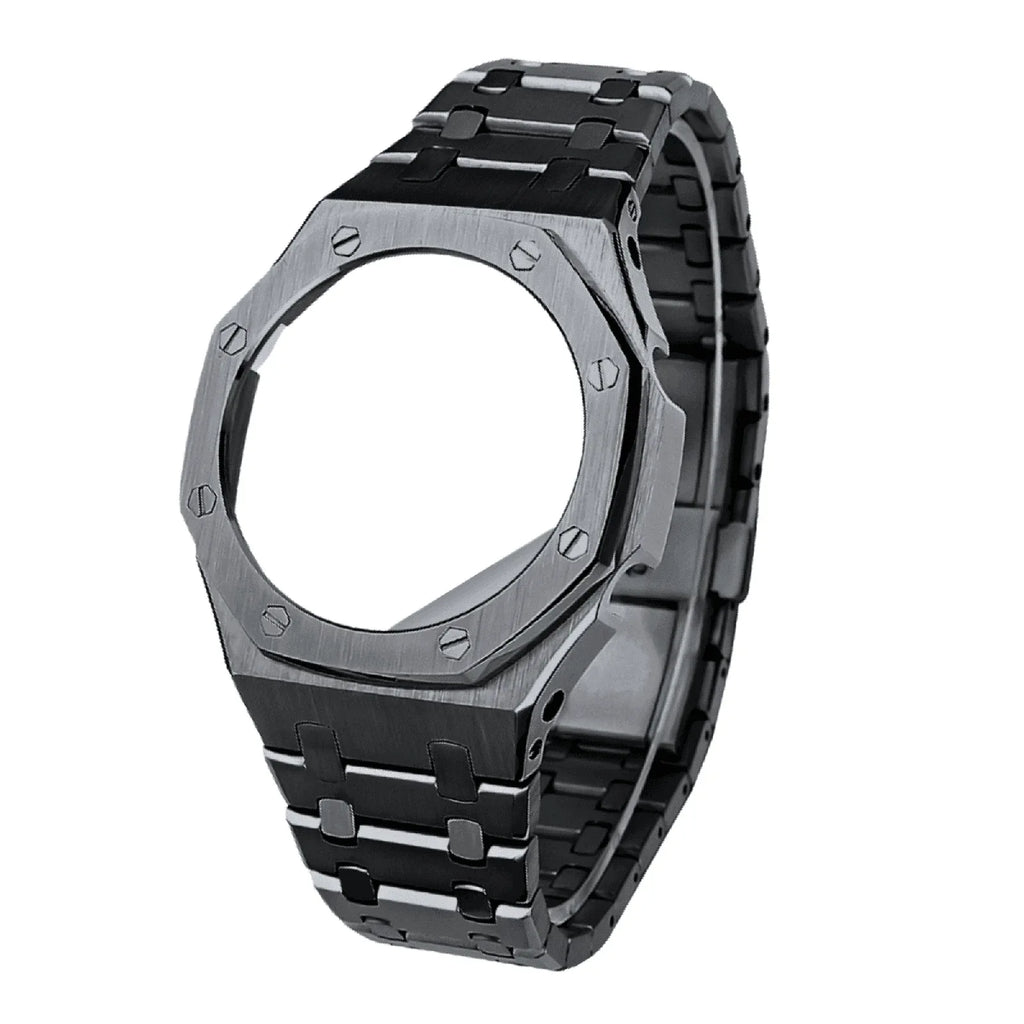 Metal Mod Kit for Casio G-Shock GA2100 GA-2110/BA-2100 Watches, Metal Case Stainless Steel Strap, Replacement Accessories, 4th Gen. Rubber & Stainless Steel Straps, Casioak G-Shock (Carbon Black) - DREAM WATCHES