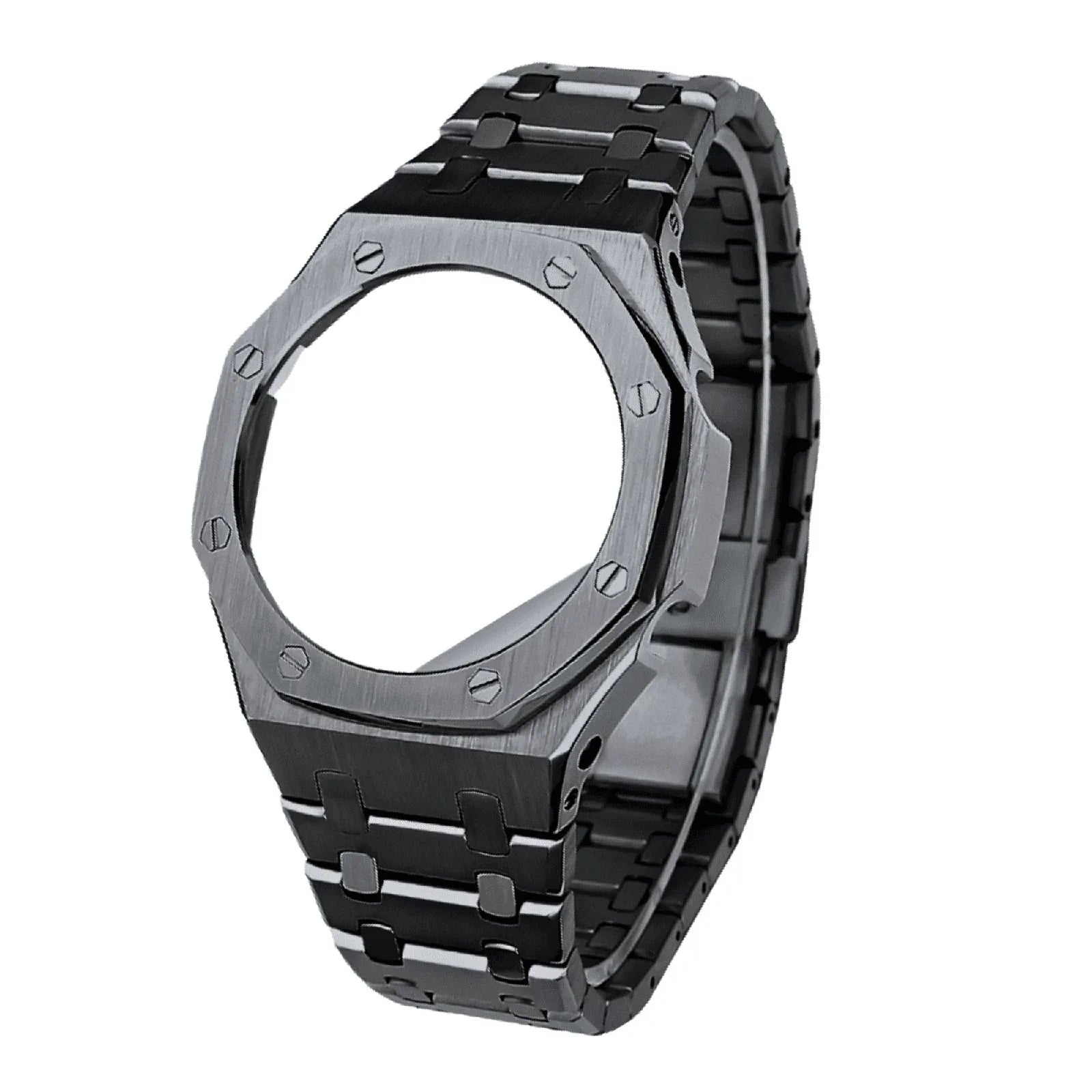 Metal Mod Kit for Casio G-Shock GA2100 GA-2110/BA-2100 Watches, Metal Case Stainless Steel Strap, Replacement Accessories, 4th Gen. Rubber & Stainless Steel Straps, Casioak G-Shock (Carbon Black) - DREAM WATCHES