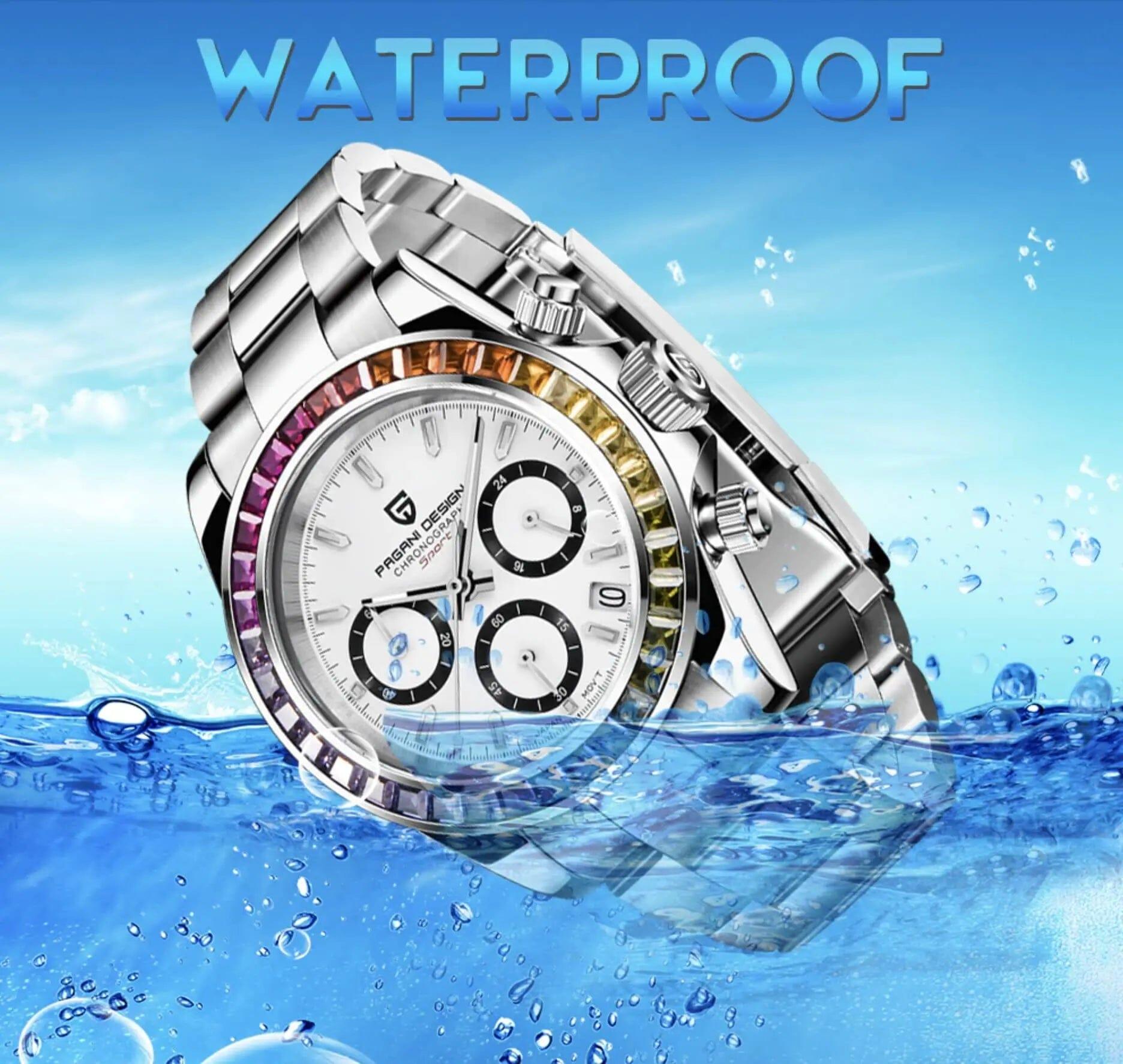 Pagani Design | Luxury | Waterproof Mechanical Automatic Movement (SeikoVK63) | Stainless Steel Men's 40MM Watch (Rainbow White) - DREAM WATCHES