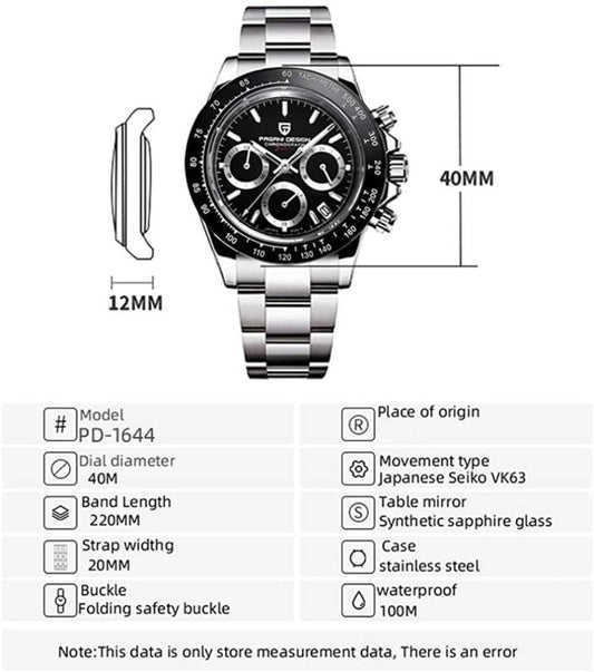 Pagani Design PD-1644 Daytona Chronograph Luxury Waterproof Movement (Japanese VK63) | Stainless Steel Men's 40MM Watch Pagani Design watch india dream watches