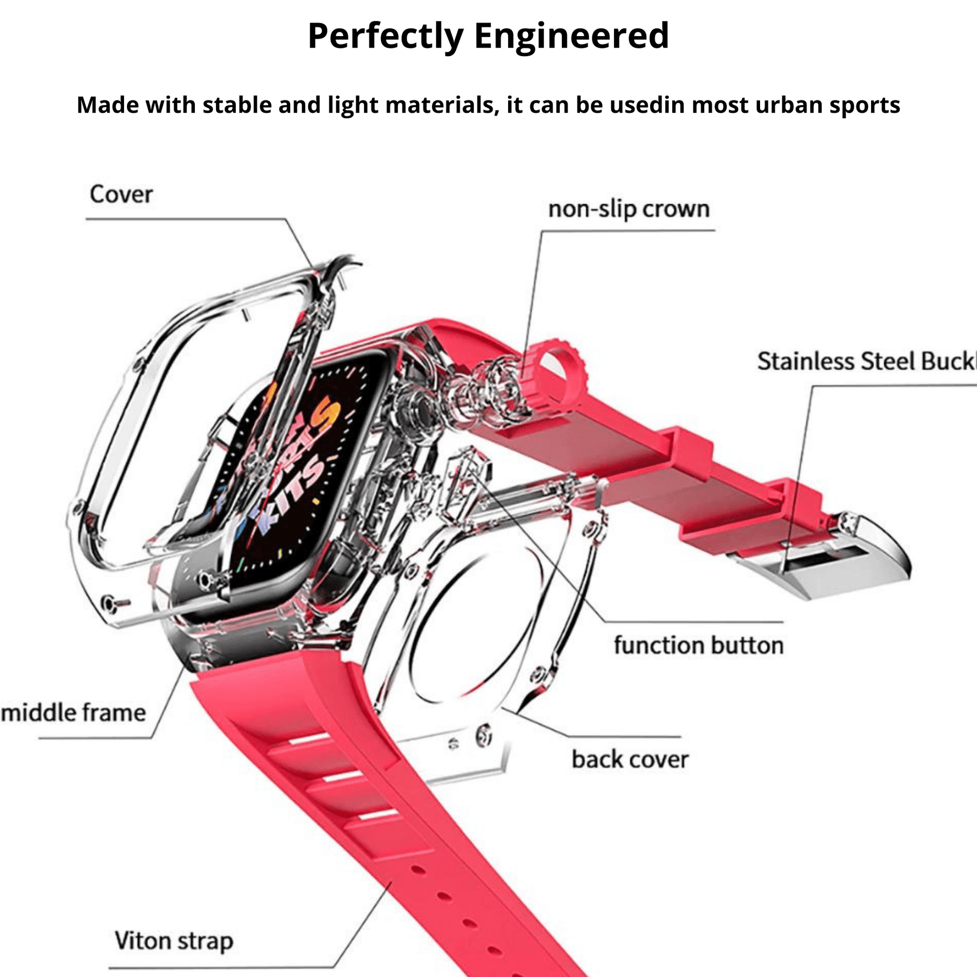 Mod Kit for Apple Watch | Luxury & Sporty Apple Watch Case | Replacement Apple Watch case for SE/3/4/5/6 accessory - 44 mm Bright Orange mod kits india dream watches apple watch