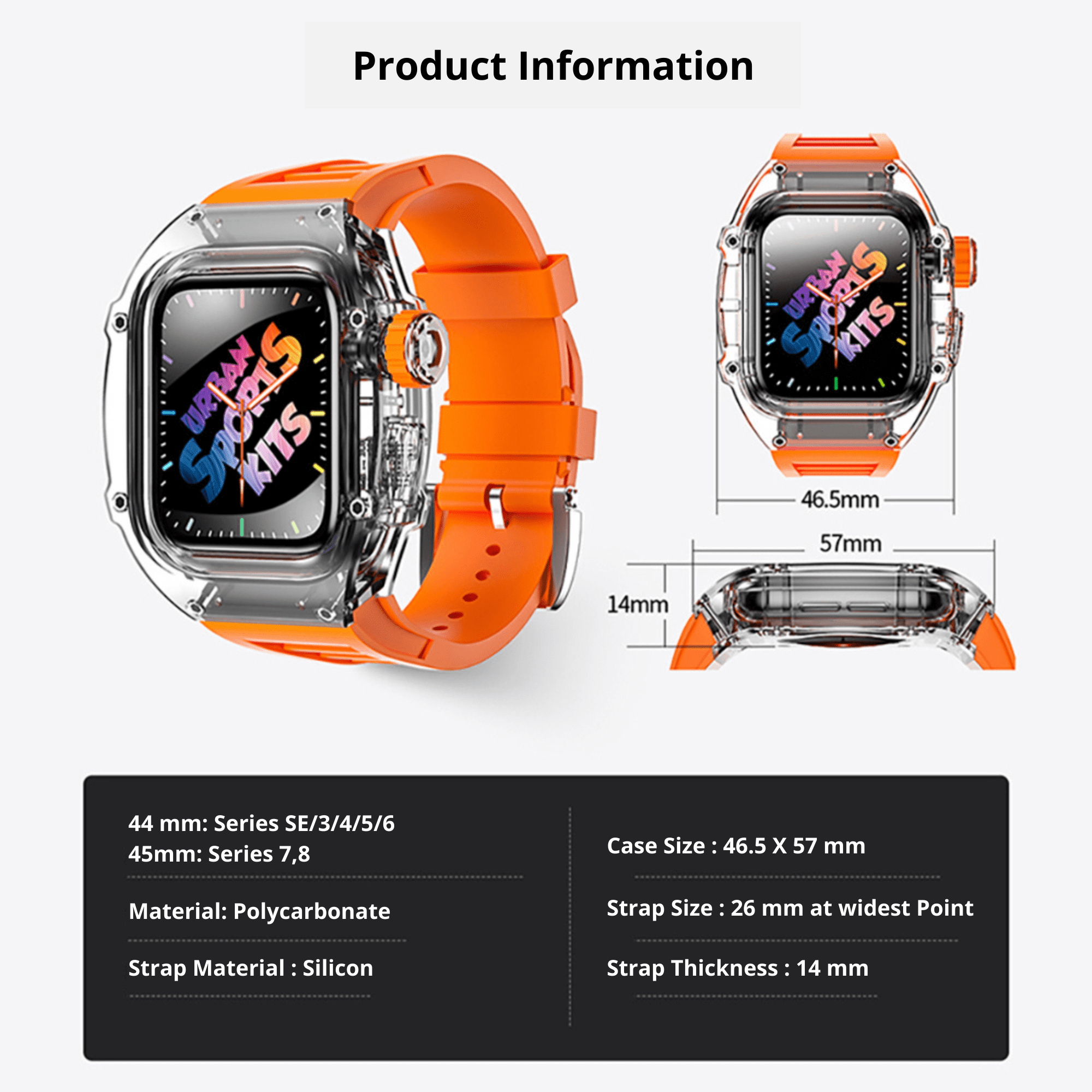 Mod Kit for Apple Watch | Luxury & Sporty Apple Watch Case | Replacement Apple Watch case for SE/3/4/5/6 accessory - 44 mm Bright Orange mod kits india dream watches apple watch