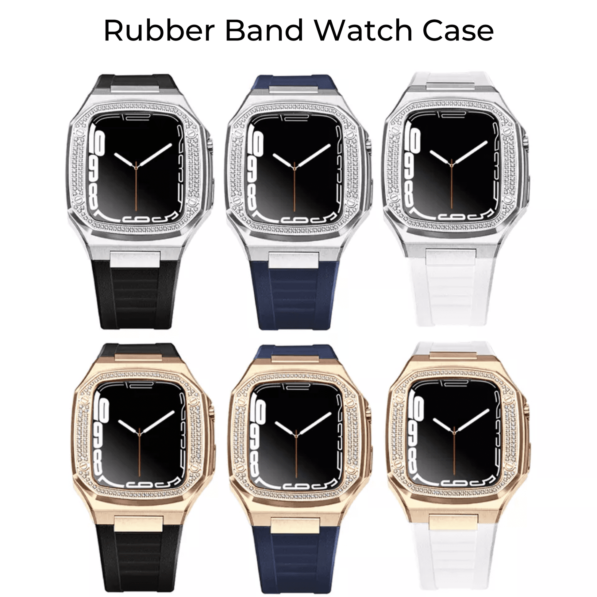 Luxury Metal Mod Kit for Apple Watch | Case with Jewels, Rubber & Stainless Steel Straps | Apple Watch SE/3/4/5/6 accessory - 44 mm| Rosè Gold case - Pink Band mod kits india dream watches apple watch