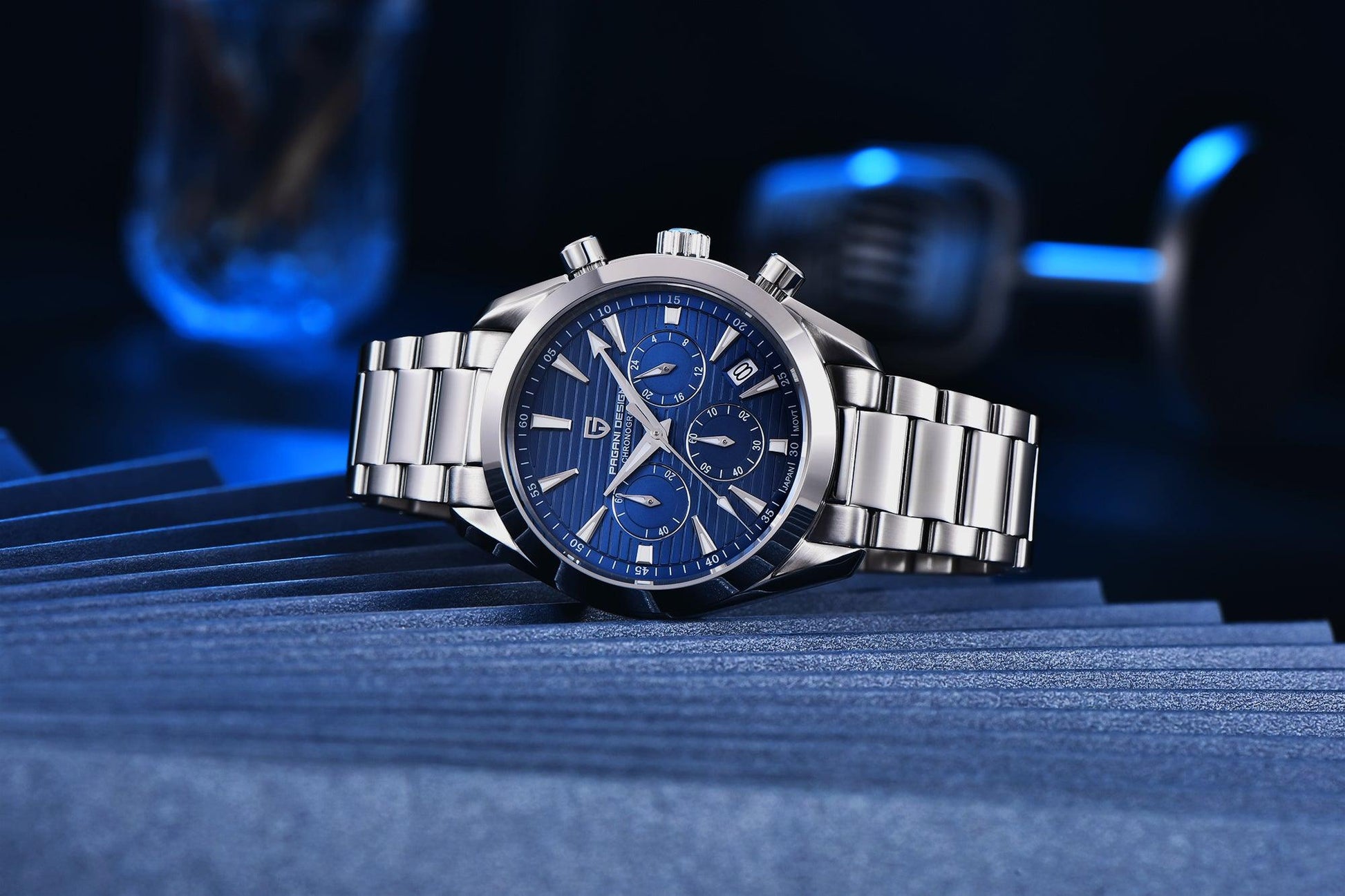 Pagani Design PD-1712 Chronograph Luxury Waterproof Stainless Steel Men's Watch 40MM Watch (Movement Japanese VK63) Blue Dial - DREAM WATCHES