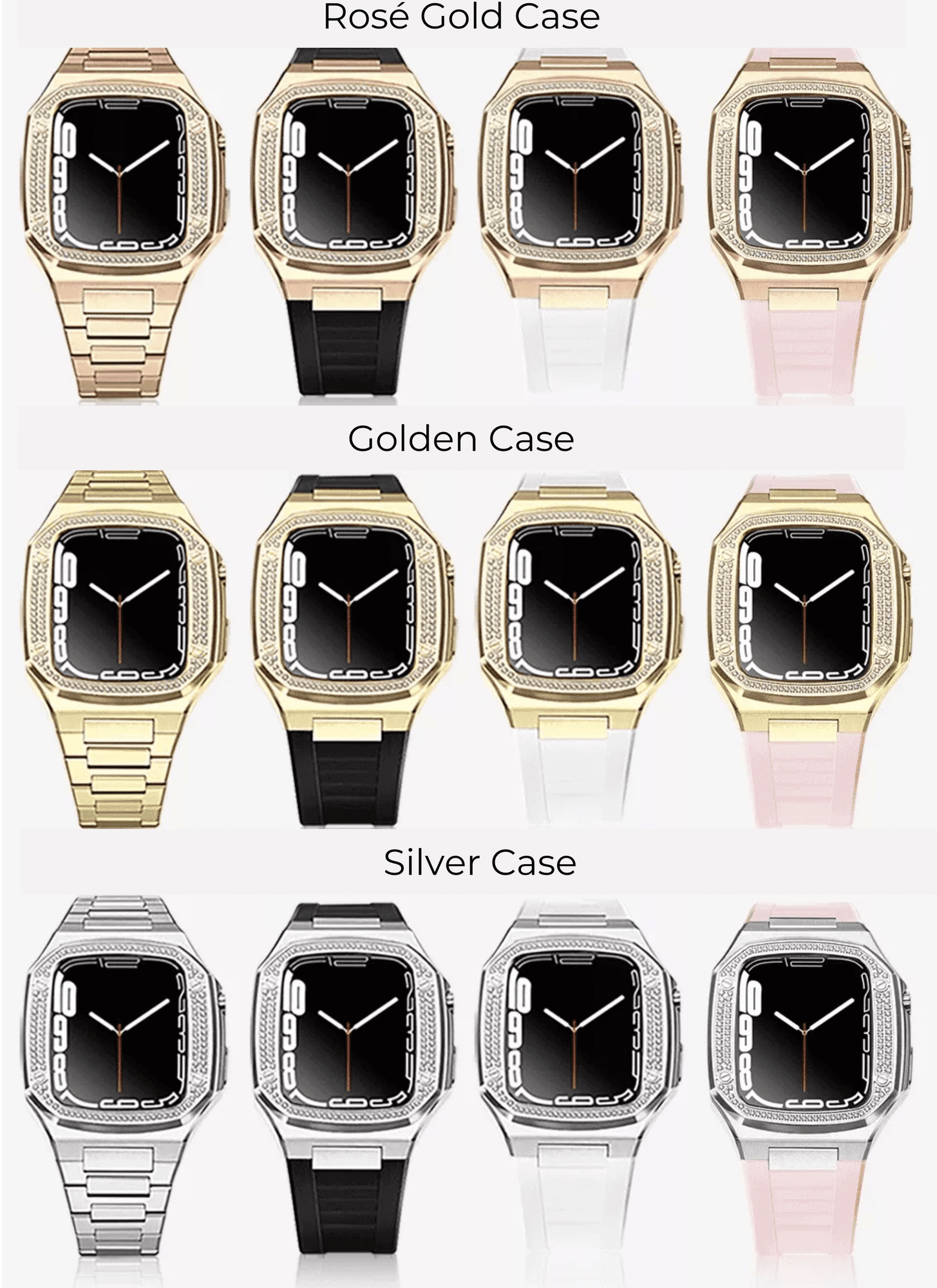 Luxury Metal Mod Kit for Apple Watch | Case with Jewels, Rubber & Stainless Steel Straps | Apple Watch SE/3/4/5/6 accessory - 44 mm| Rosè Gold case - Pink Band mod kits india dream watches apple watch