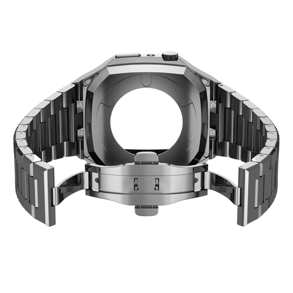 Luxury Metal Mod Kit for Apple Watch | Case with Jewels, Rubber & Stainless Steel Straps | Apple Watch 7/8 accessory - 45 mm| Silver case - Silver Band mod kits india dream watches apple watch
