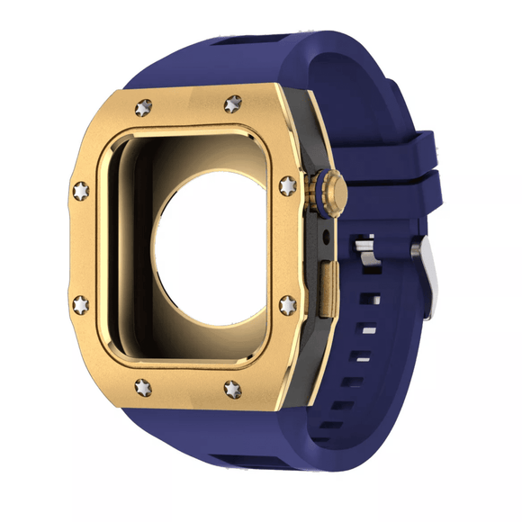 Golden Concept Style Case and Strap for Apple Watch | Luxury & Sporty Apple Watch Case & Fashion Accessory | Mod Kit Replacement for Apple Watch Series SE/3/4/5/67/8 44 mm| Golden Case - Blue Band mod kits india dream watches apple watch