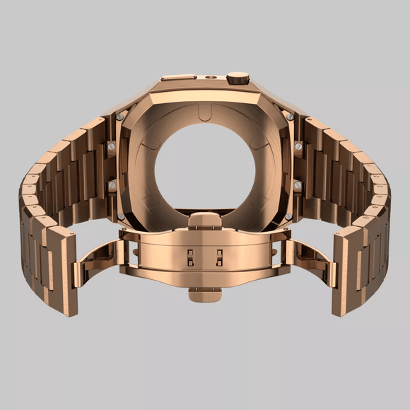 Luxury Metal Mod Kit for Apple Watch | Case with Jewels, Rubber & Stainless Steel Straps | Apple Watch SE/3/4/5/6 accessory - 44 mm| Rosè Gold Case - Rosè Gold Band mod kits india dream watches apple watch