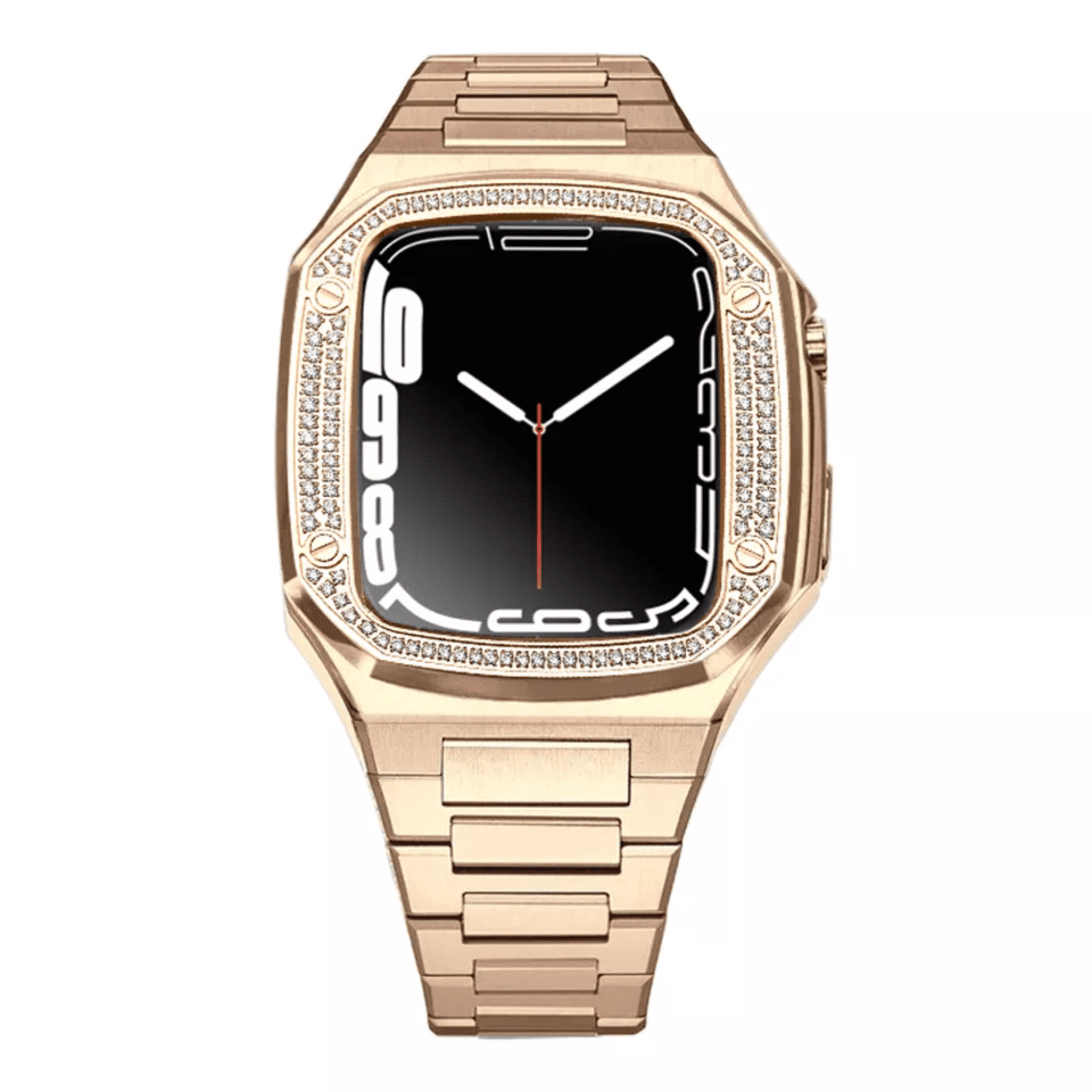 Luxury Metal Mod Kit for Apple Watch | Case with Jewels, Rubber & Stainless Steel Straps | Apple Watch SE/3/4/5/6/7/8 accessory - 45 mm| Rosè Gold Case - Rosè Gold Band mod kits india dream watches apple watch