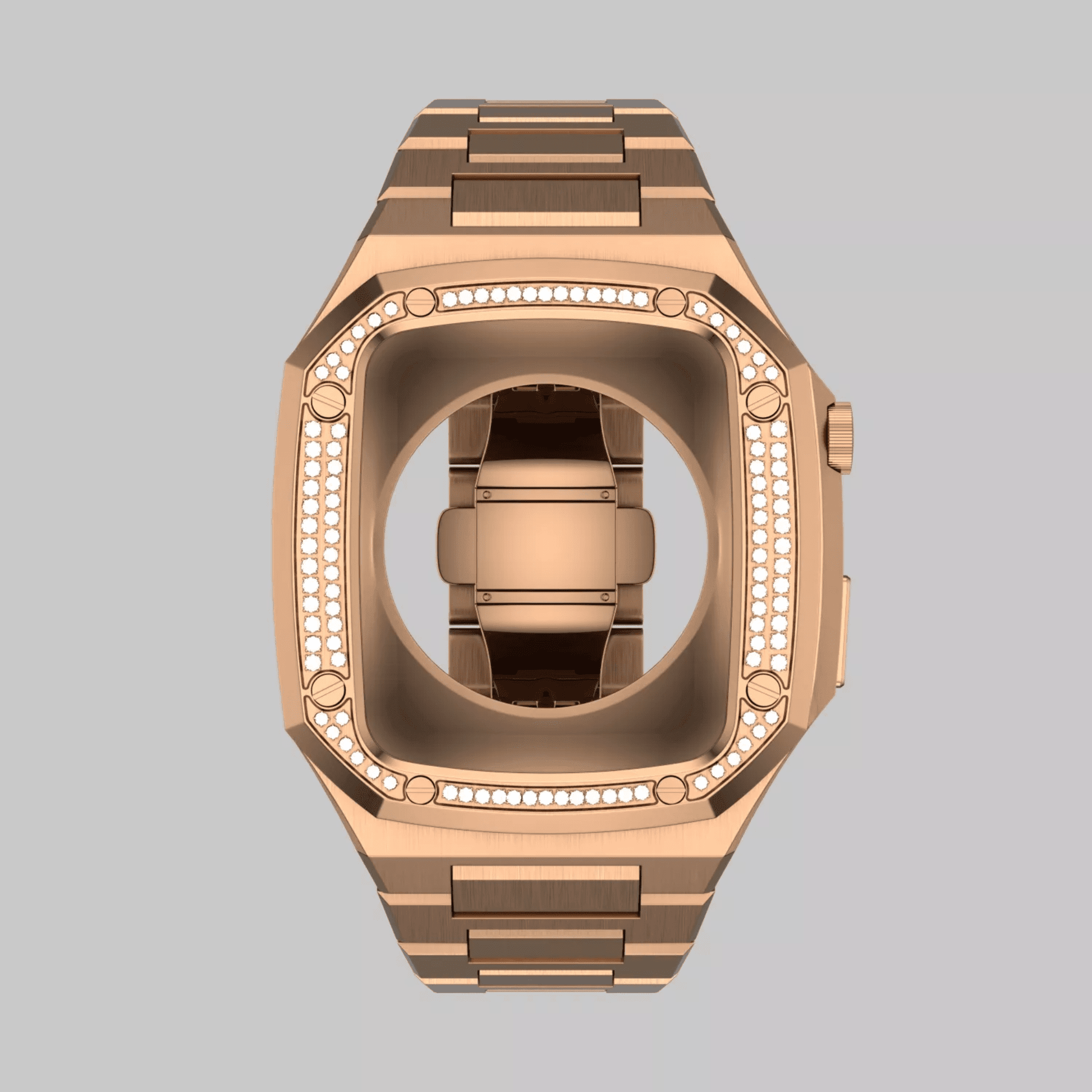 Luxury Metal Mod Kit for Apple Watch | Case with Jewels, Rubber & Stainless Steel Straps | Apple Watch SE/3/4/5/6 accessory - 44 mm| Rosè Gold Case - Rosè Gold Band mod kits india dream watches apple watch