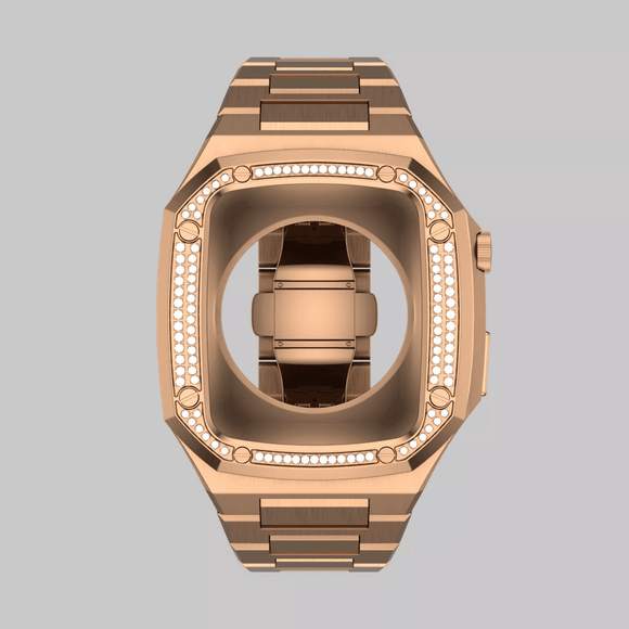 Luxury Metal Mod Kit for Apple Watch | Case with Jewels, Rubber & Stainless Steel Straps | Apple Watch SE/3/4/5/6 accessory - 44 mm| Rosè Gold Case - Rosè Gold Band mod kits india dream watches apple watch