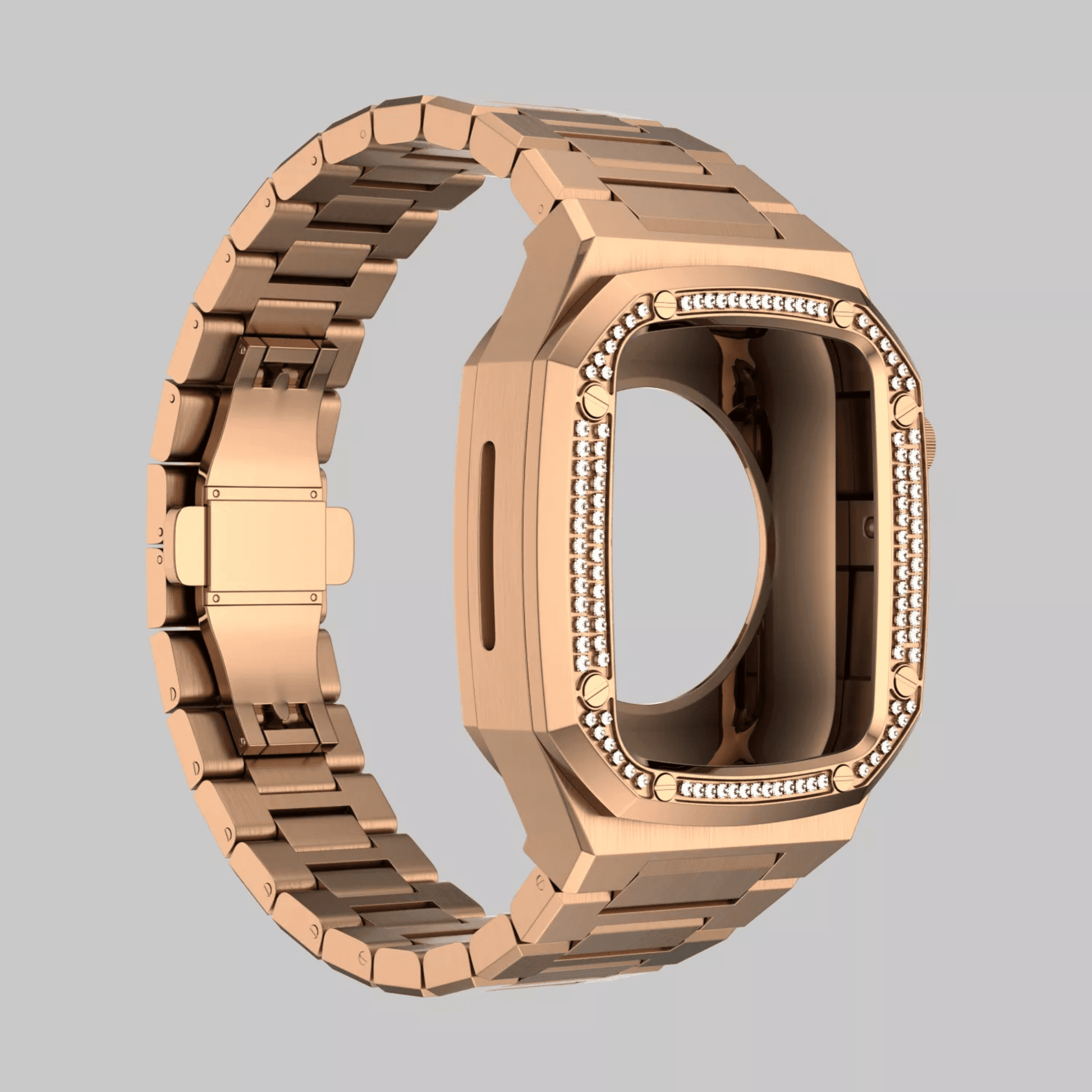 Luxury Metal Mod Kit for Apple Watch | Case with Jewels, Rubber & Stainless Steel Straps | Apple Watch SE/3/4/5/6 accessory - 44 mm| Rosè Gold Case - Rosè Gold Band mod kits india dream watches apple watch