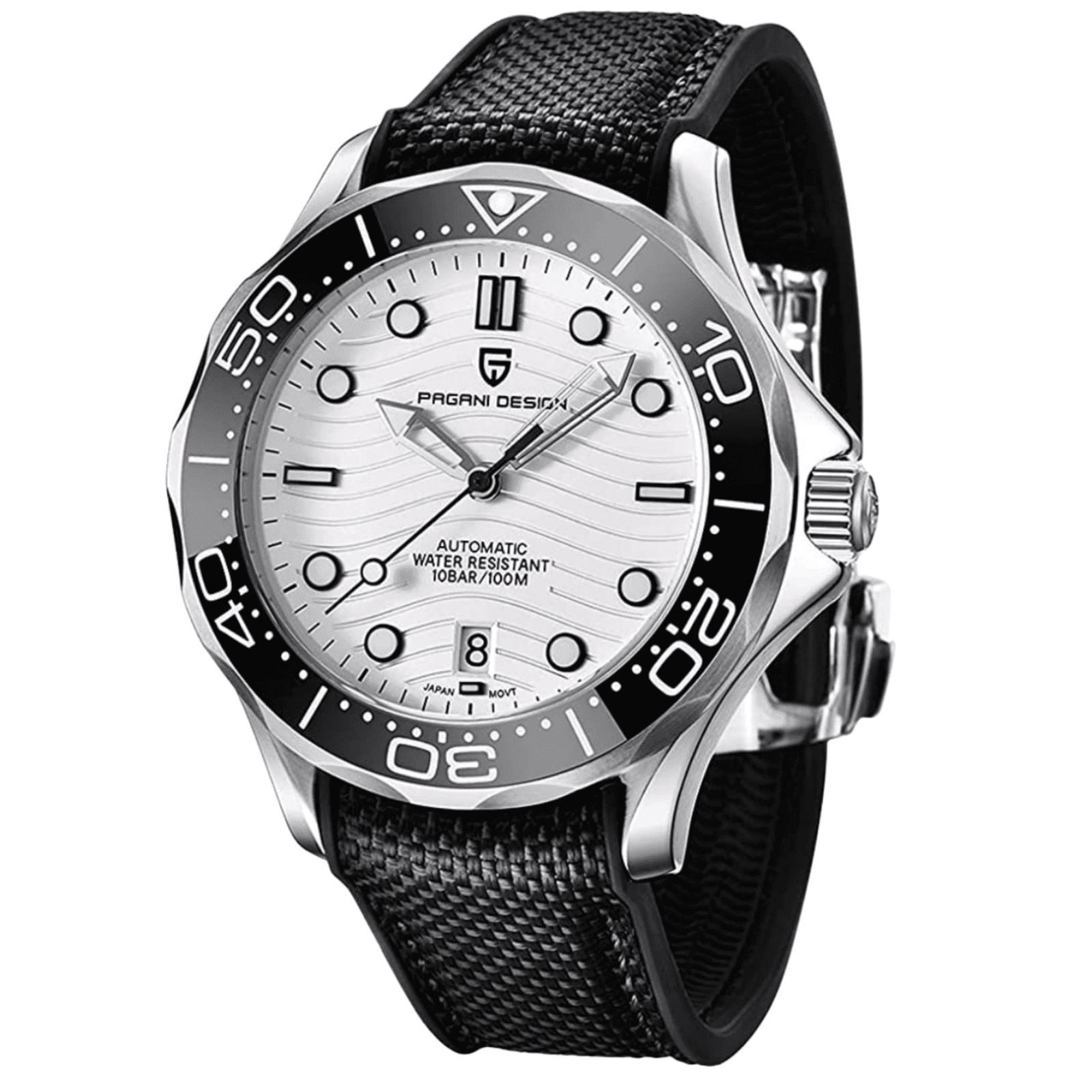 Pagani Design PD-1685 42MM (Japanese NH-35 Automatic Movement) Mechanical Watch 100M Waterproof Dive Watch Sapphire Stainless Steel Bracelet Watch Seamaster (Nylon Style Folding Clasp) - DREAM WATCHES