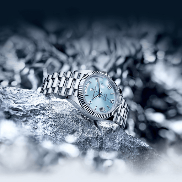 Pagani Design PD-1752 Presidential Day-Date Homage Automatic Movement ST6 | Stainless Steel Dial Men's 36 MM Watch | Ice Blue Dial