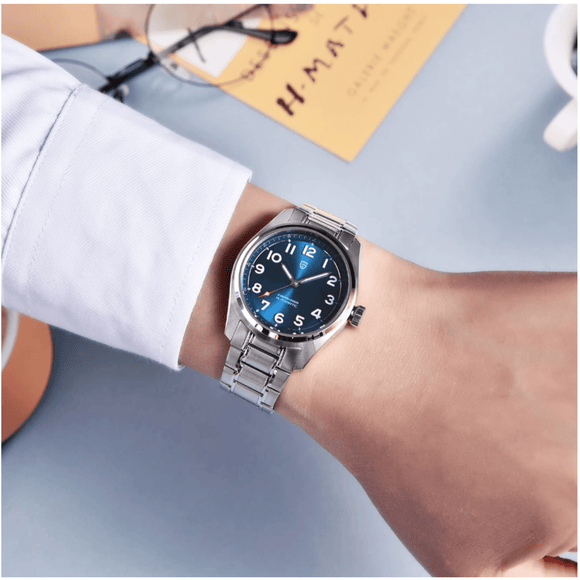 Pagani Design PD-1717 38 MM Japan NH35A Automatic Movement AR Coating Mechanical Watch Stainless Steel Watch Spirit Pilot Homage V2- Blue