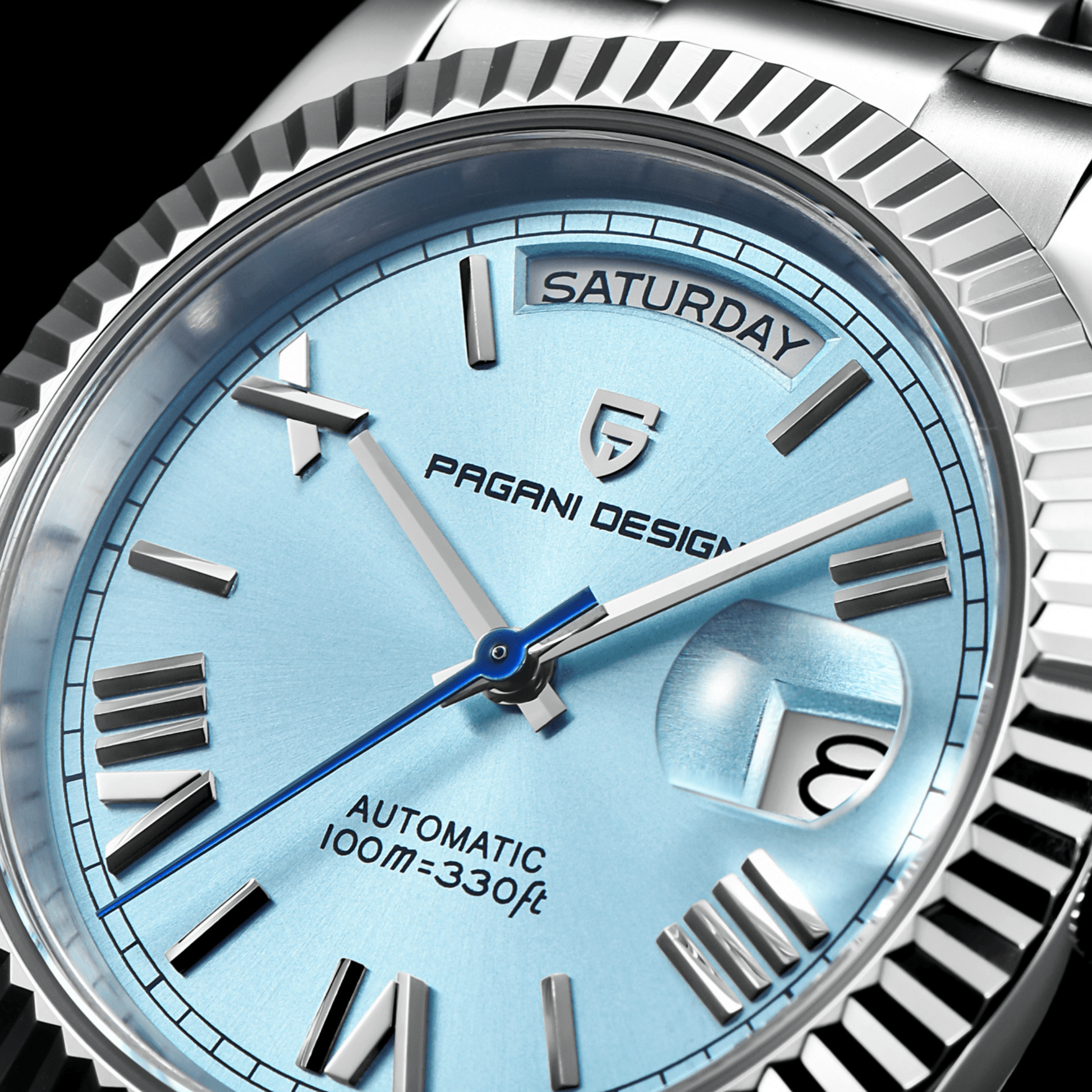 Pagani Design PD-1752 Presidential Day-Date Homage Automatic Movement ST6 | Stainless Steel Dial Men's 36 MM Watch | Ice Blue Dial