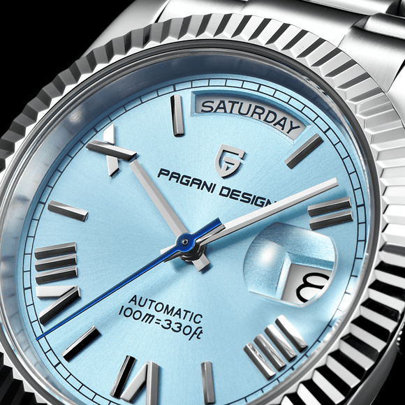 Pagani Design PD-1752 Presidential Day-Date Homage Automatic Movement ST6 | Stainless Steel Dial Men's 36 MM Watch | Ice Blue Dial