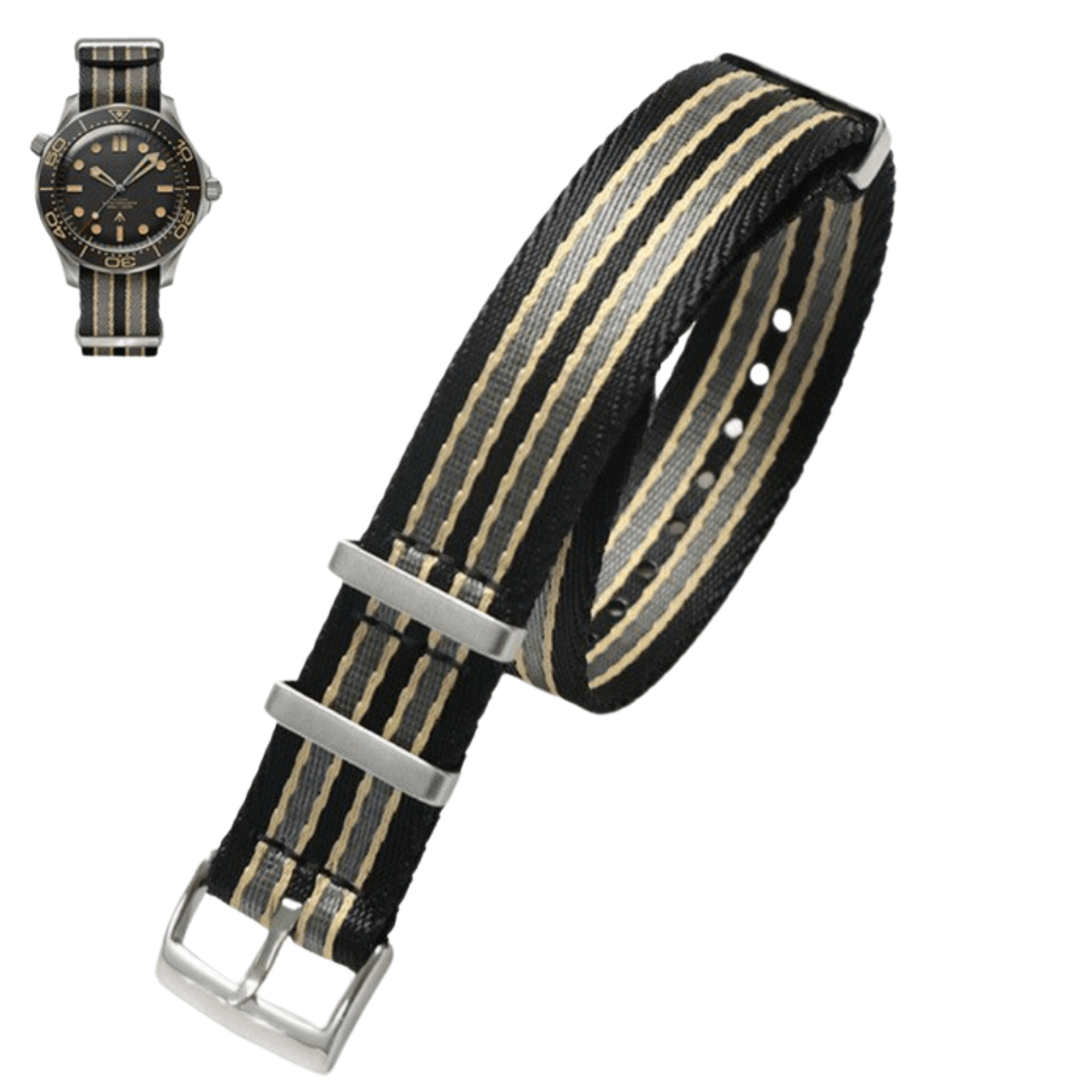 Premium Nylon Straps and Bands 20mm With Stainless Steel Buckle - Bond 007 Beige