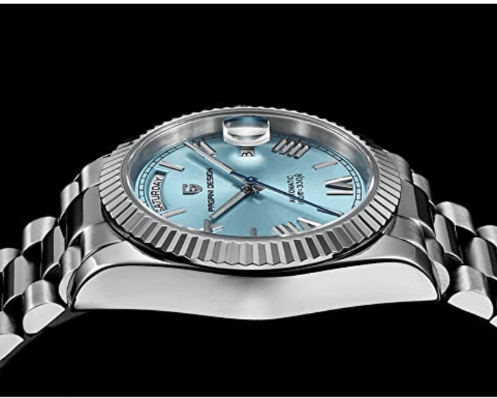 Pagani Design PD-1752 Presidential Day-Date Homage Automatic Movement ST6 | Stainless Steel Dial Men's 36 MM Watch | Ice Blue Dial
