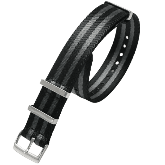 Premium Nylon Straps and Bands 20mm With Stainless Steel Buckle - Black/ Grey