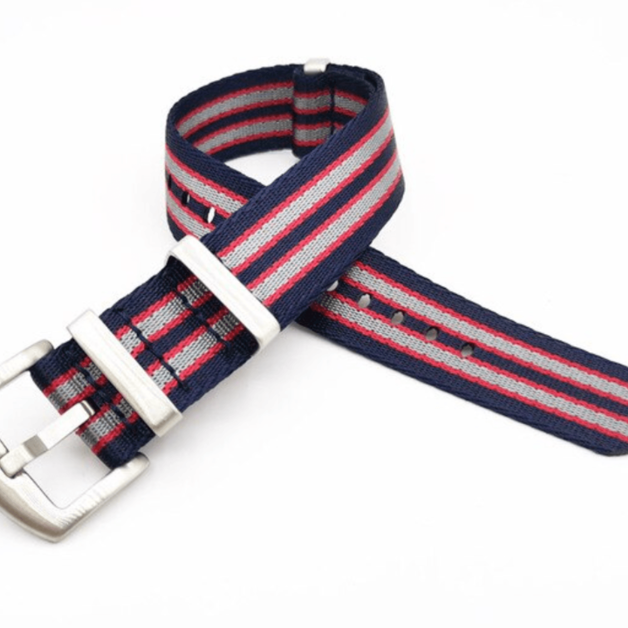 Premium Nylon Straps and Bands 20mm With Stainless Steel Buckle - Red/ Blue