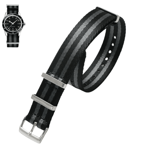 Premium Nylon Straps and Bands 20mm With Stainless Steel Buckle - Black/ Grey