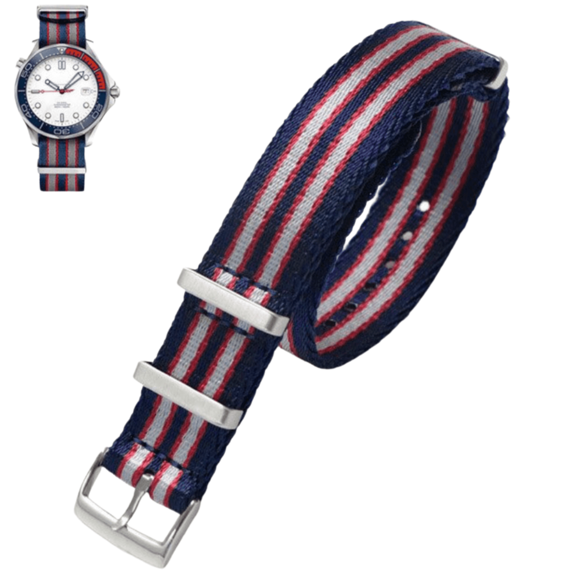 Premium Nylon Straps and Bands 20mm With Stainless Steel Buckle - Red/ Blue