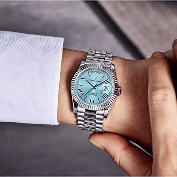 Pagani Design PD-1752 Presidential Day-Date Homage Automatic Movement ST6 | Stainless Steel Dial Men's 36 MM Watch | Ice Blue Dial