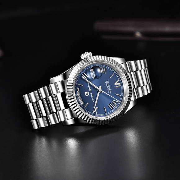 Pagani Design PD-1752 Presidential Day-Date Homage Automatic Movement ST6 | Stainless Steel Dial Men's 36 MM Watch | Deep Blue Dial