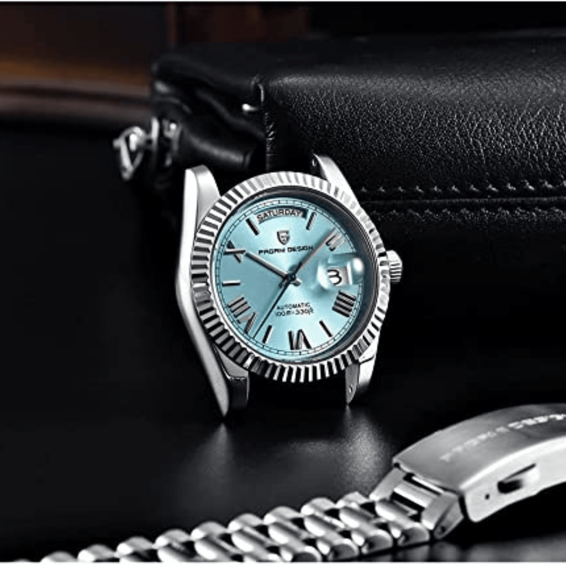 Pagani Design PD-1752 Presidential Day-Date Homage Automatic Movement ST6 | Stainless Steel Dial Men's 36 MM Watch | Ice Blue Dial
