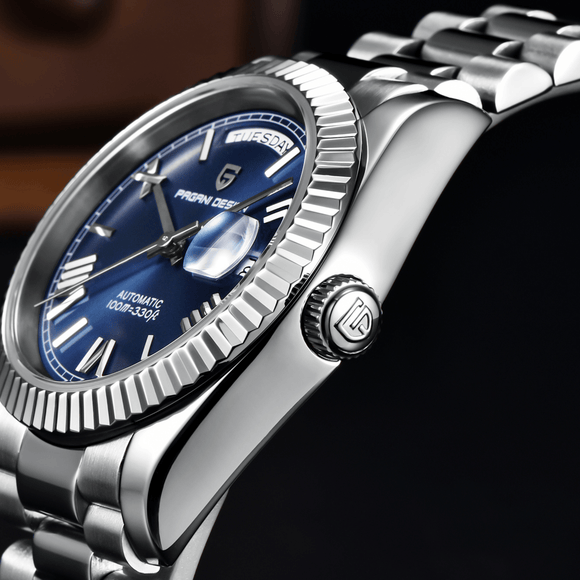 Pagani Design PD-1752 Presidential Day-Date Homage Automatic Movement ST6 | Stainless Steel Dial Men's 36 MM Watch | Deep Blue Dial