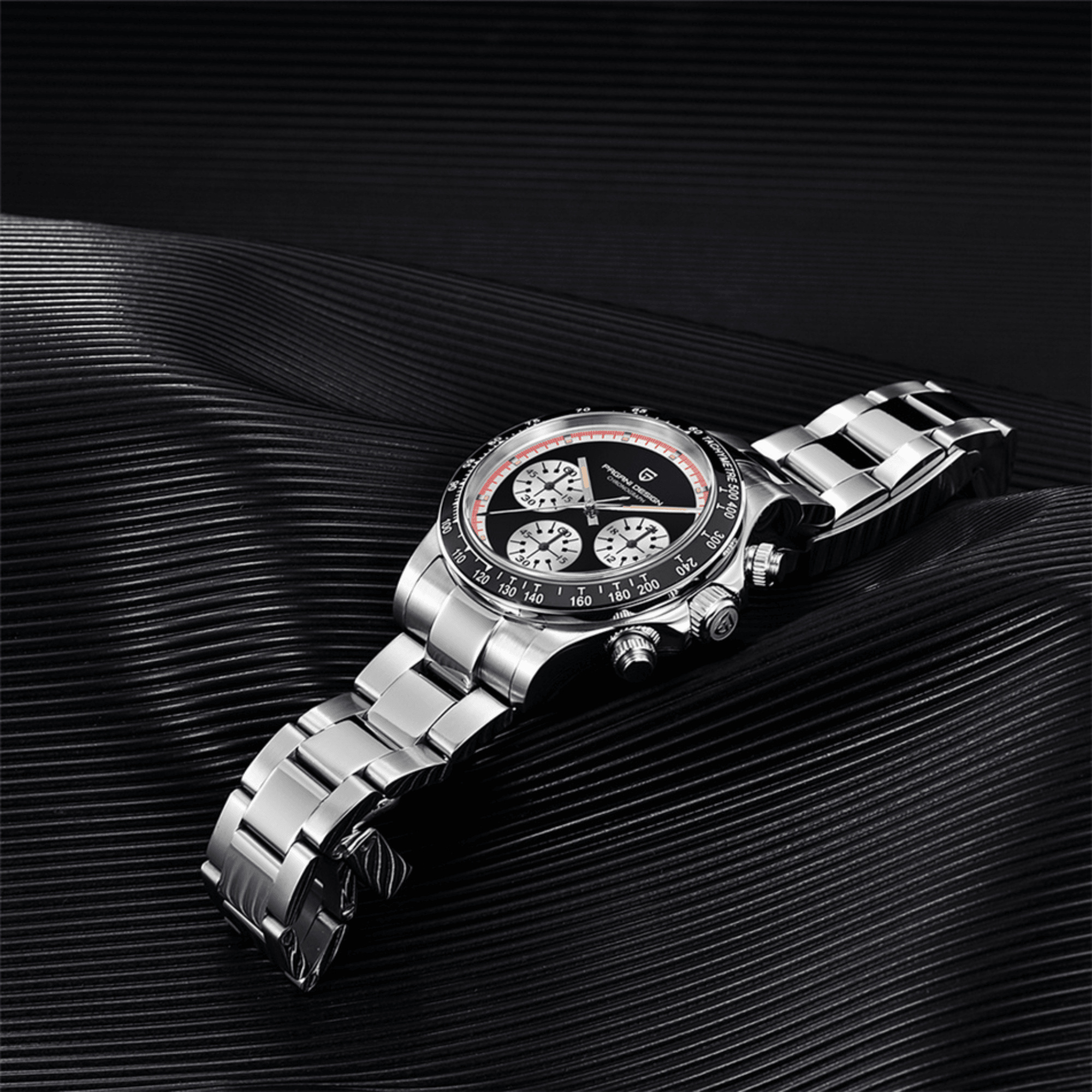 Pagani Design PD-1644 Paul Newman Chronograph Luxury Waterproof Movement Japanese VK63 | Stainless Steel Men's 40MM Watch - Black Dial