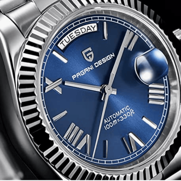 Pagani Design PD-1752 Presidential Day-Date Homage Automatic Movement ST6 | Stainless Steel Dial Men's 36 MM Watch | Deep Blue Dial