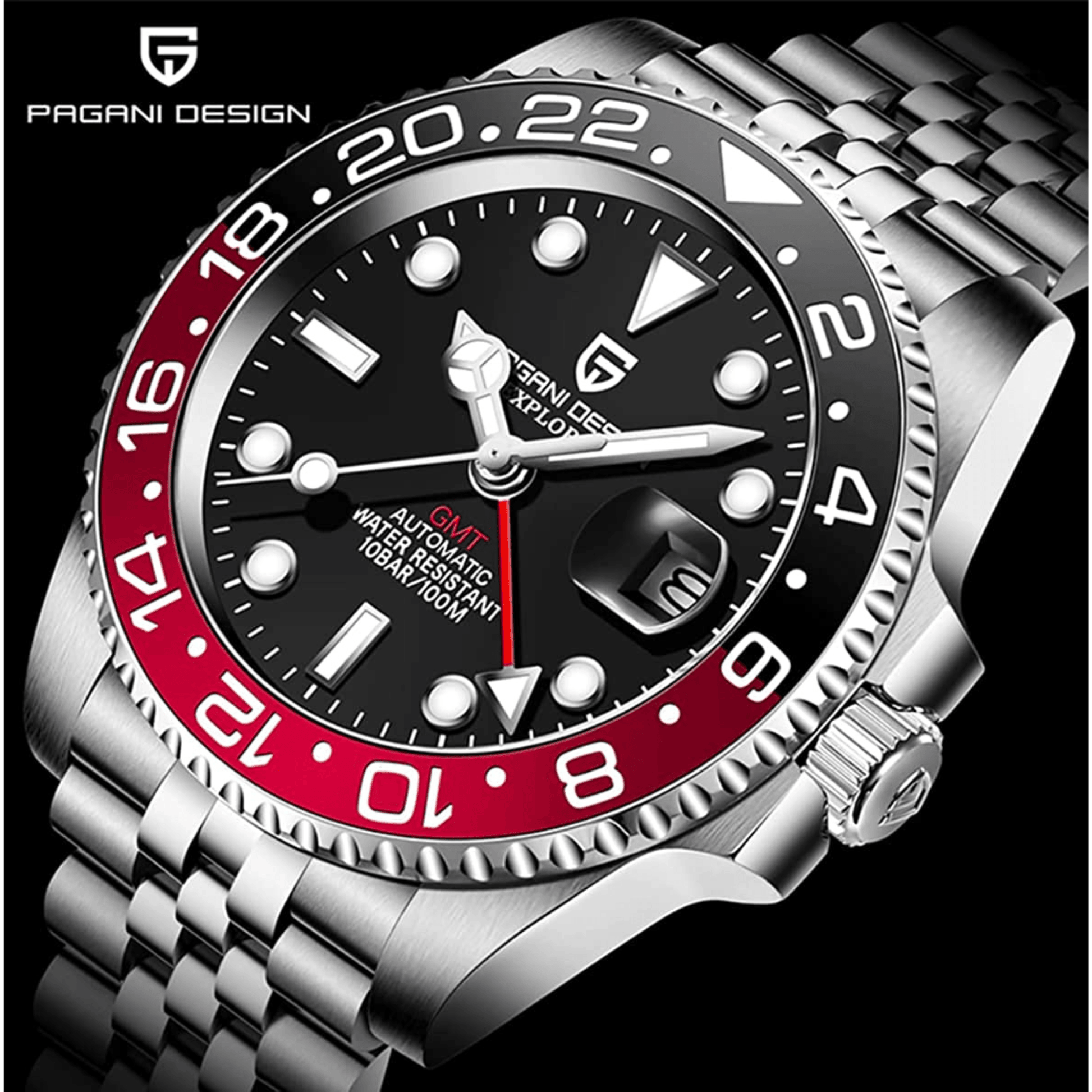 Pagani Design PD-1662 Waterproof Mechanical Automatic Watch Stainless Steel Men's 40MM Watch Coke - Jubilee Bracelet