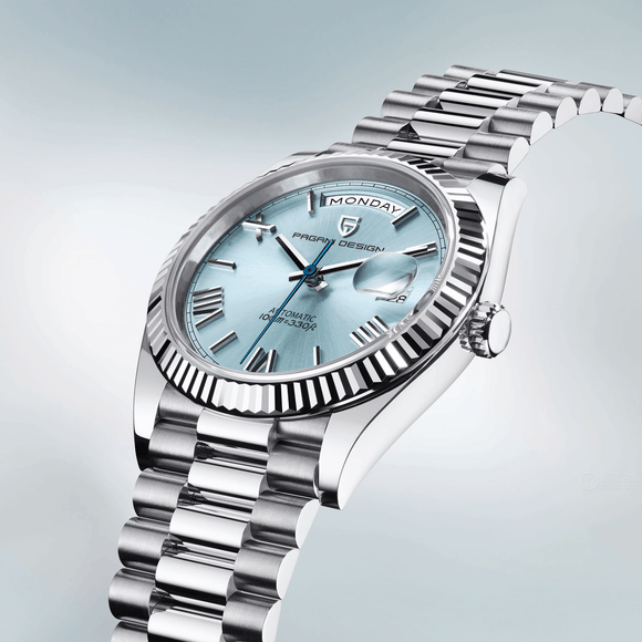 Pagani Design PD-1752 Presidential Day-Date Homage Automatic Movement ST6 | Stainless Steel Dial Men's 36 MM Watch | Ice Blue Dial