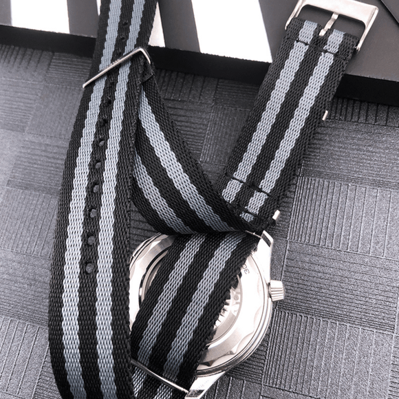 Premium Nylon Straps and Bands 20mm With Stainless Steel Buckle - Black/ Grey