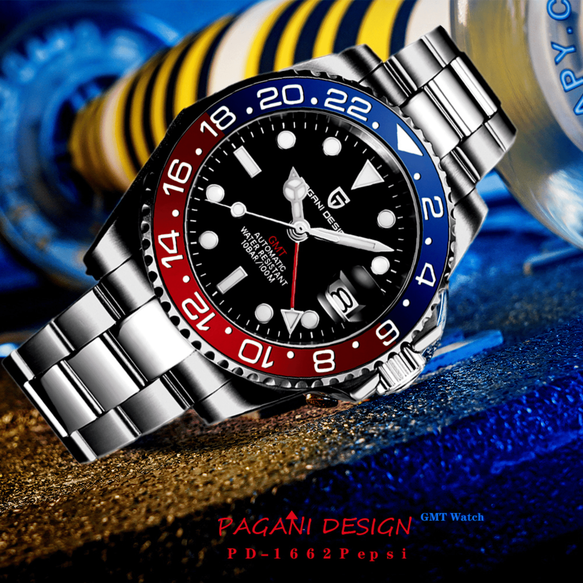 Pagani Design PD-1662 Seiko NH34 Movement equipped with AR AF Anti-Radiation Coating Automatic Watch Stainless Steel Men's Pepsi - Oyster Bracelet