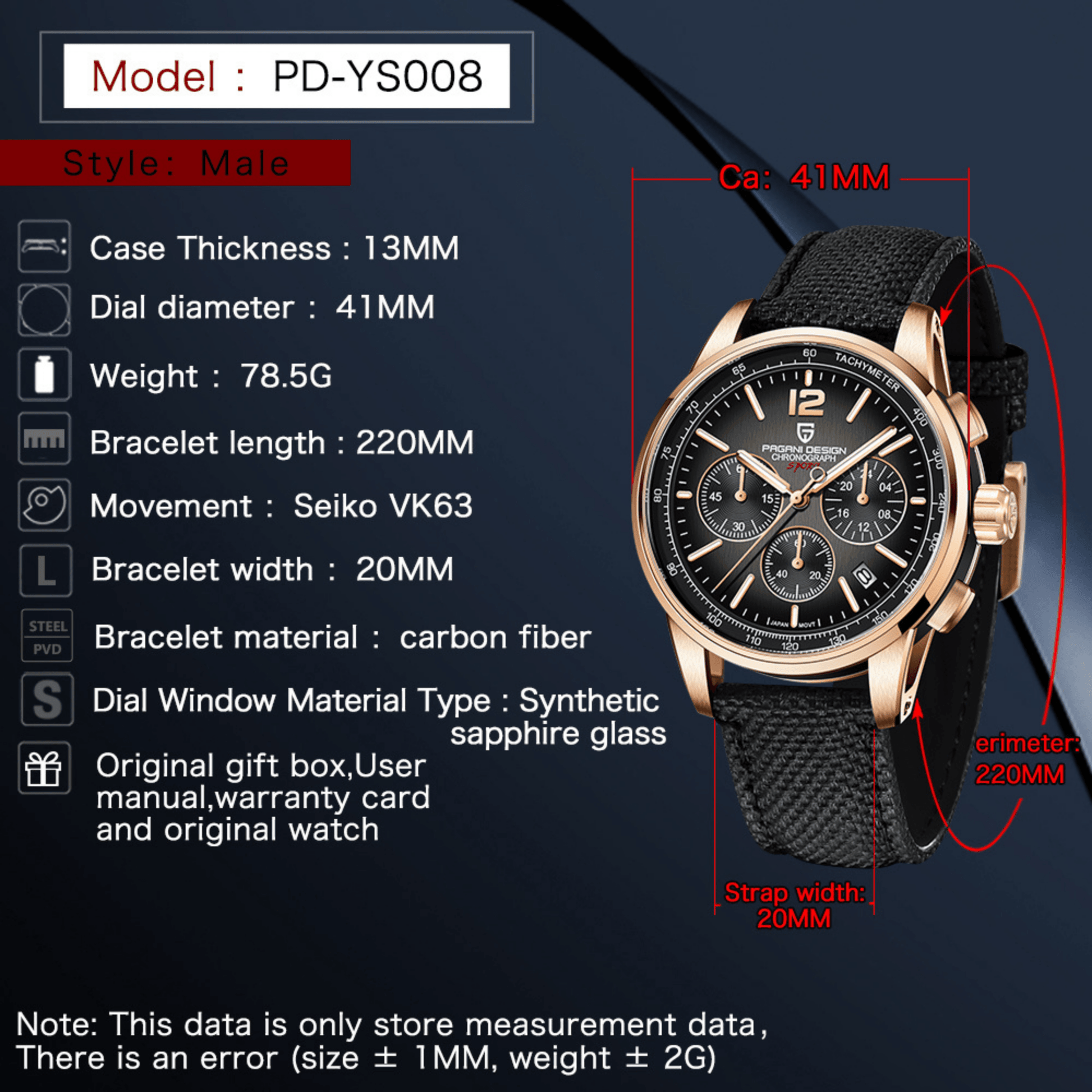 Pagani Design | Luxury | Waterproof Mechanical Automatic Movement SeikoVK63 | Stainless Steel Men's 40MM Watch Code 11.59