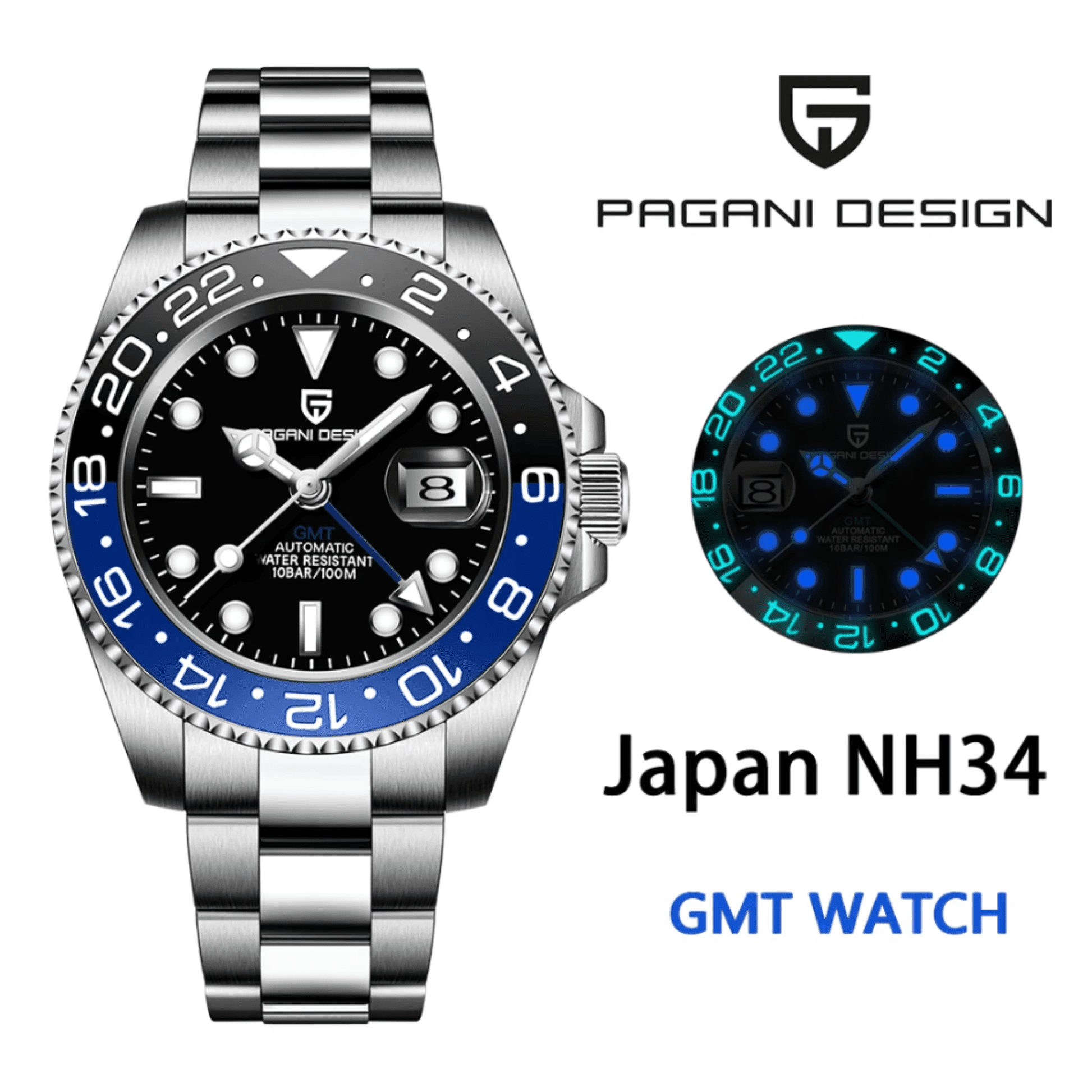 Pagani Design PD-1662 Seiko NH34 Movement equipped with AR AF Anti-Radiation Coating Automatic Watch Stainless Steel Men's Batman - Oyster Bracelet