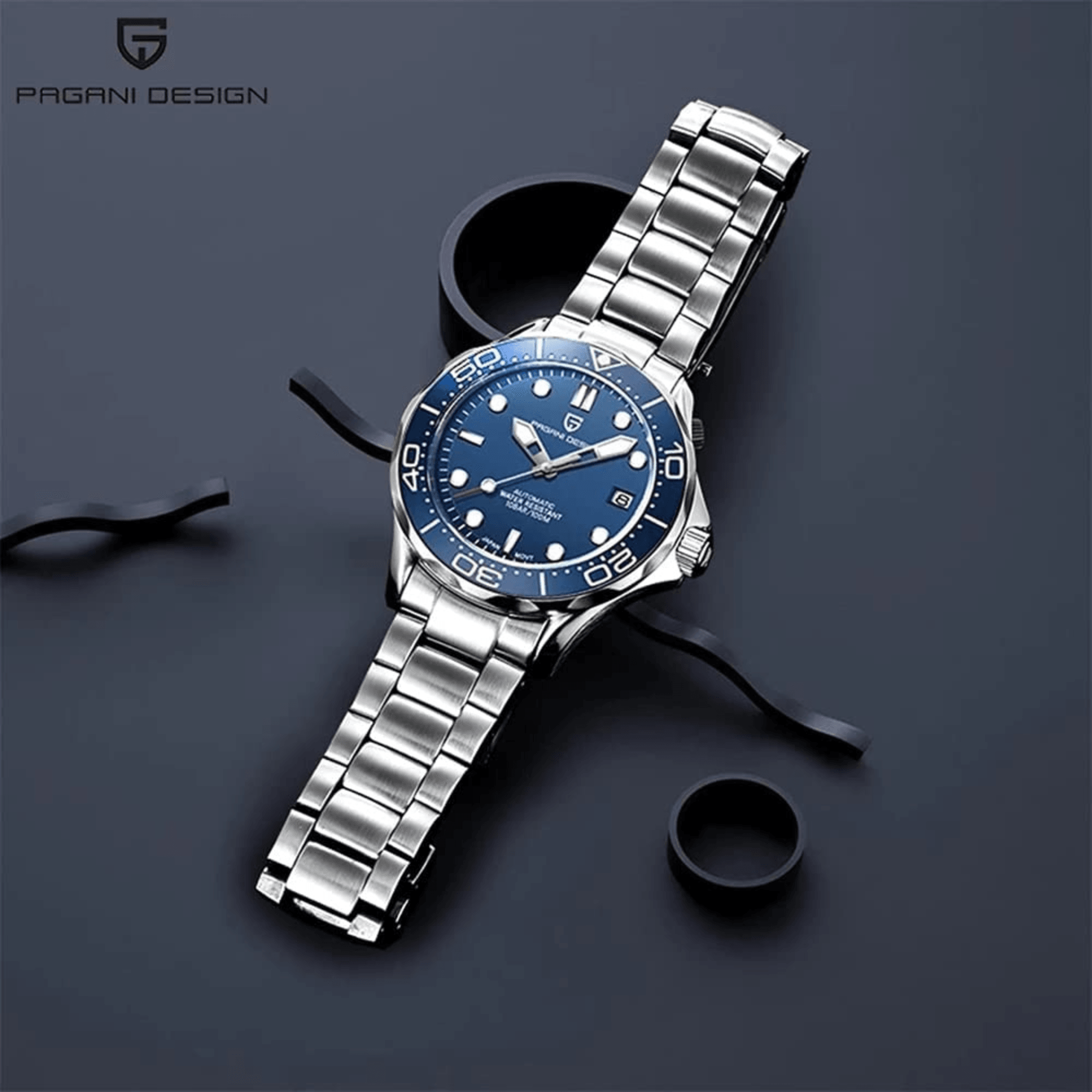 Pagani Design PD-1667 40mm Mens Automatic Waterproof Mechanical Watch with Japanese NH-35 Movement Seamaster Hommage - Blue Dial