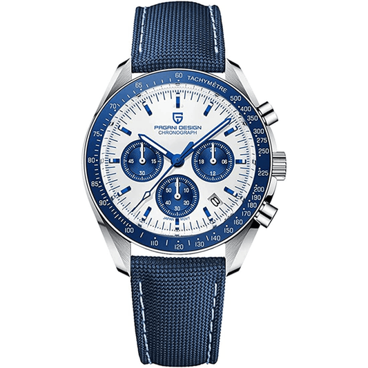 Pagani Design PD-1701 40mm Mens Automatic Waterproof Mechanical Watch with Japanese VK-63 Movement"The Moon Watch" Blue Band Speedmaster