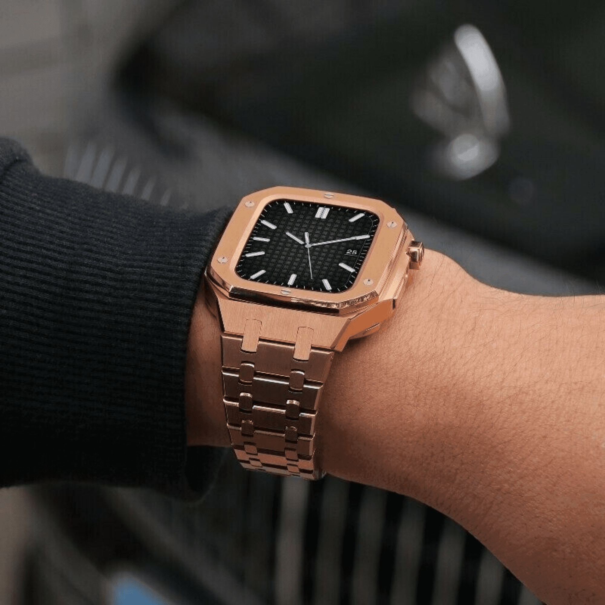 Luxury Metal Mod Kit for Apple Watch | Leather & Stainless Steel Straps | Apple Watch SE/3/4/5/6/7/8 accessory 44 mm| Rosè Gold Case - Rosè Gold Band mod kits india dream watches apple watch