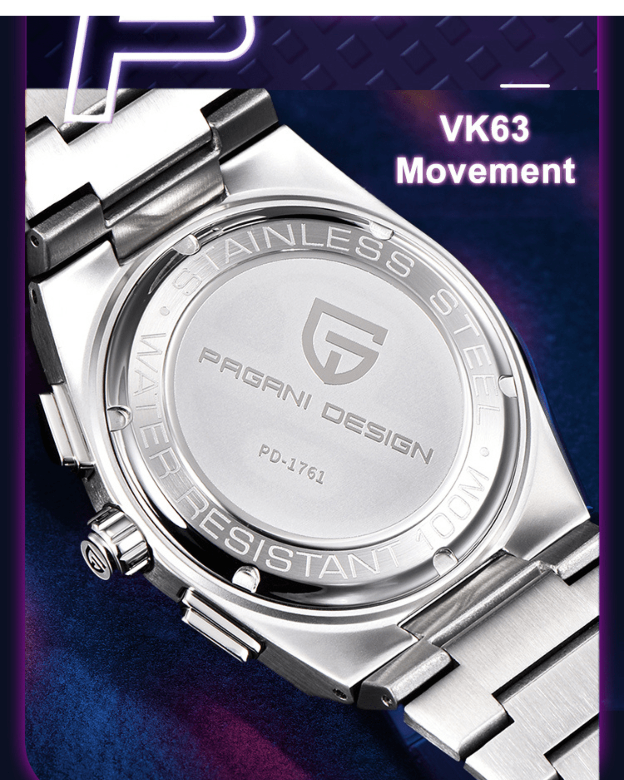 Pagani Design PD-1761 Chronograph Luxury Waterproof Movement Japanese VK63 | Stainless Steel Men's 40MM Watch
