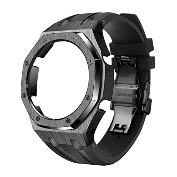 Metal Mod Kit Watchband and Metal Case for G-shock GA-2100 and GA-2110 Casioak Black Strap + Black Metal Case