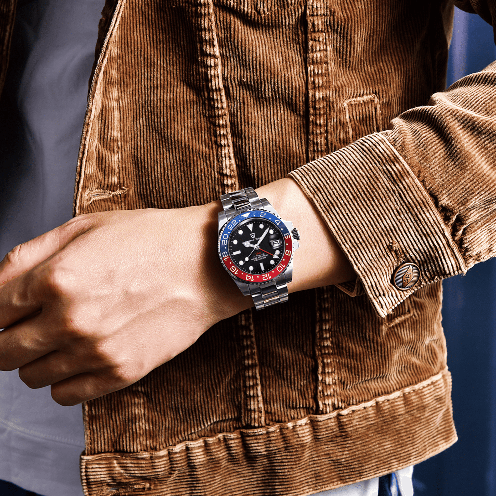 Pagani Design PD-1662 Seiko NH34 Movement equipped with AR AF Anti-Radiation Coating Automatic Watch Stainless Steel Men's Pepsi - Oyster Bracelet