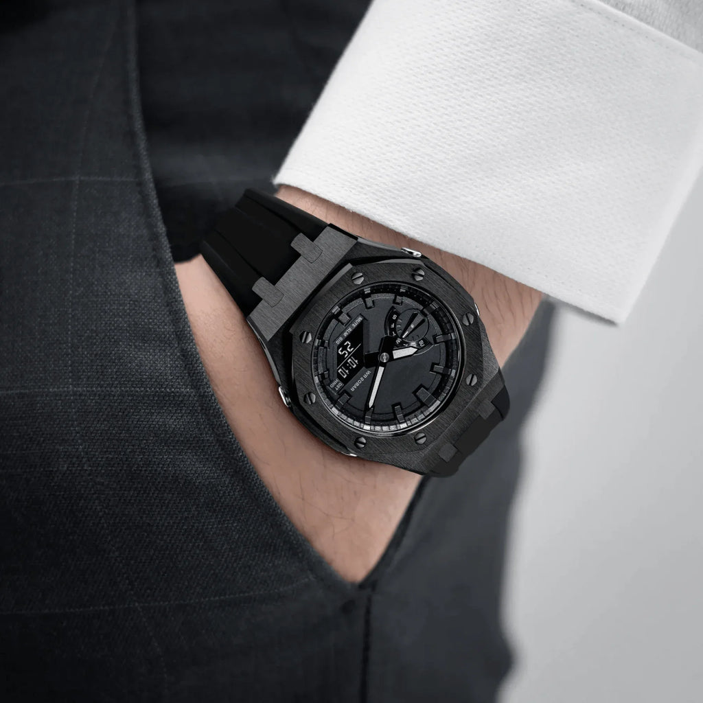 Metal Mod Kit Watchband and Metal Case for G-shock GA-2100 and GA-2110/BA-2100 Casioak (Black Strap + Black Metal Case) - DREAM WATCHES