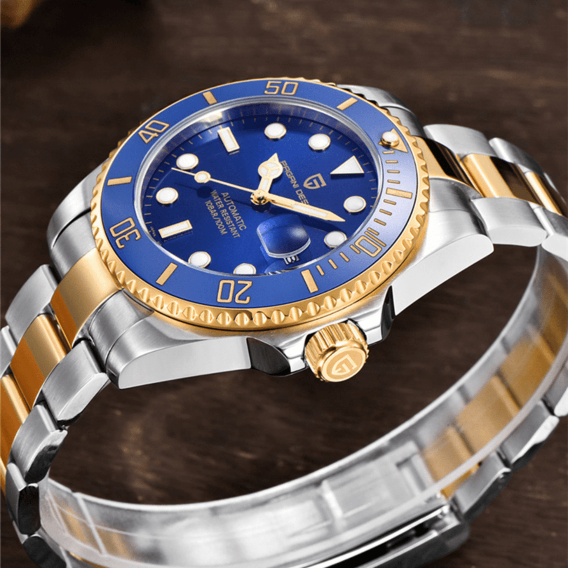 Pagani Design PD-1639 Waterproof Mechanical Automatic Stainless Steel Men's 43MM Watch Blue - Dual Tone