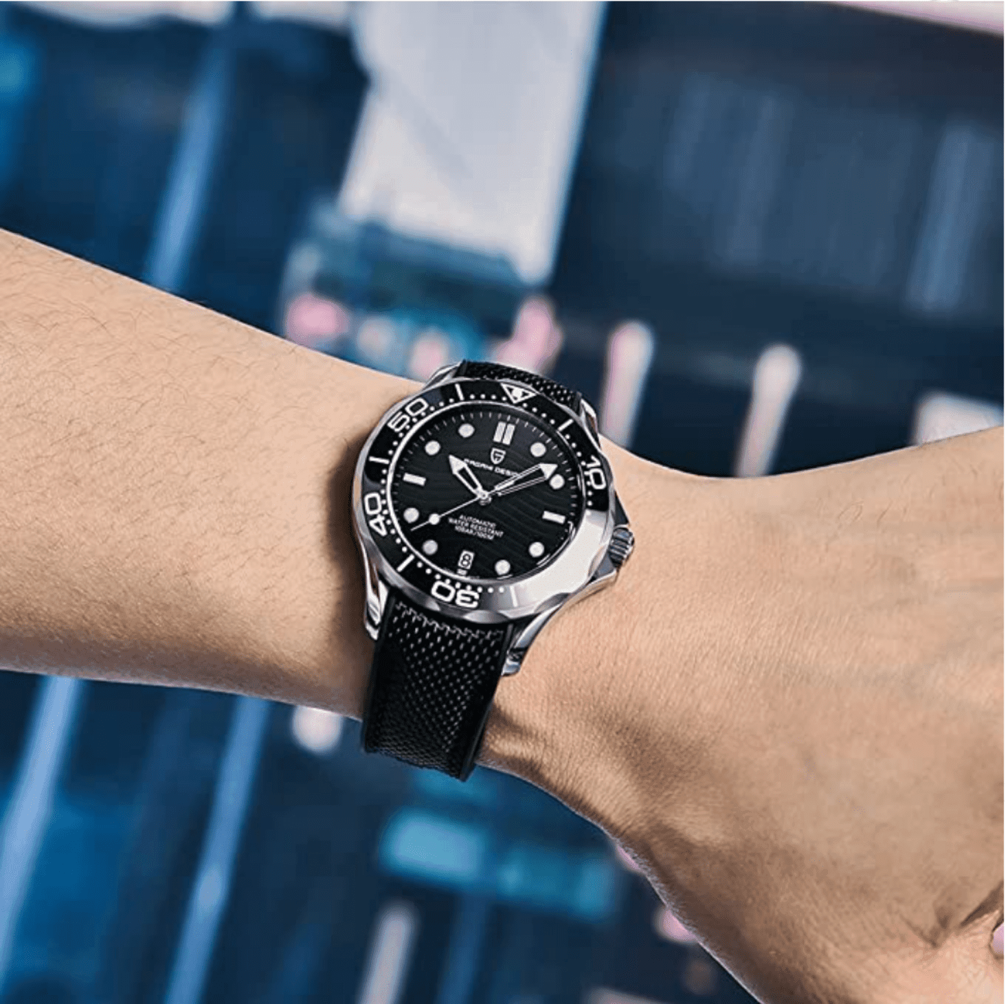 Pagani Design PD-1685 42MM (Japanese NH-35 Automatic Movement) Mechanical Watch 200M Waterproof Dive Watch Sapphire Stainless Steel Bracelet Watch Seamaster (Nylon Style Folding Clasp) - DREAM WATCHES