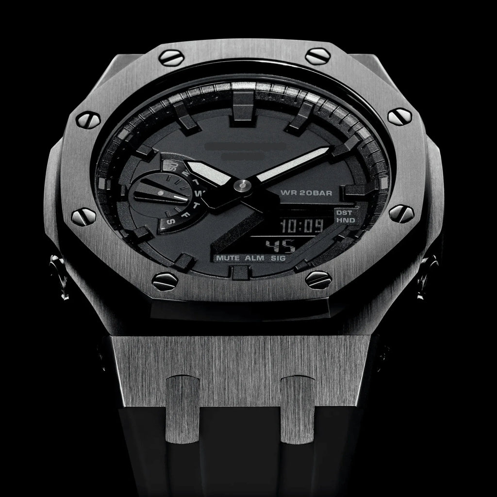 Metal Mod Kit Watchband and Metal Case for G-shock GA-2100 and GA-2110/BA-2100 Casioak (Black Strap + Black Metal Case) - DREAM WATCHES
