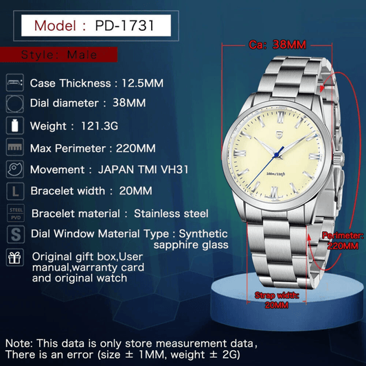 Pagani Design PD-1731 Grand Seiko Homage Luxury Quartz Movement Japanese VH31 AR Coating Stainless Steel Men's 40MM Watch - Cream